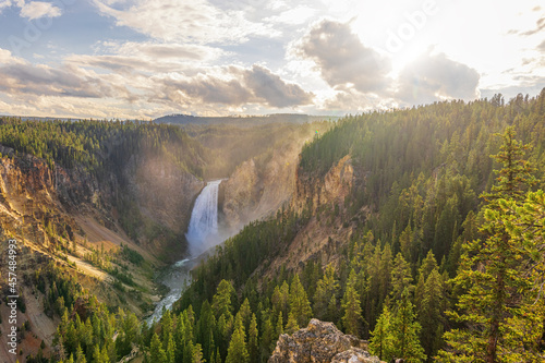 Amazing sunset at the Lower Falls in the Grand Canyon of the Yellowstone National Park