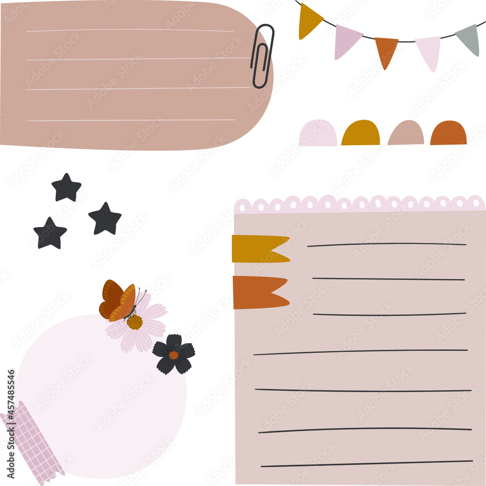 Digital Bullet Journaling Paper Notes Stickers Banners Stamps Washi Tapes  Stock Vector by ©Natalie-art 664407092