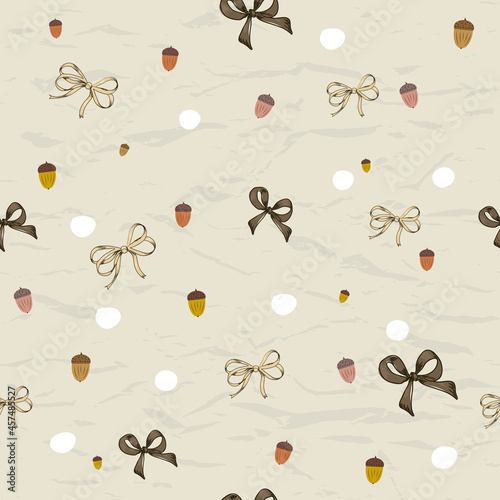Semless texture with vintage bows autumn stile and acorns.