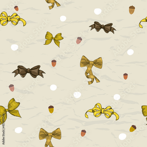Semless texture with vintage bows autumn stile and acorns.