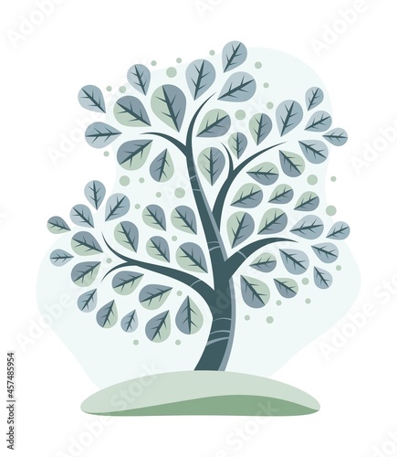 Vector flat illustration of a winter tree with icy twigs