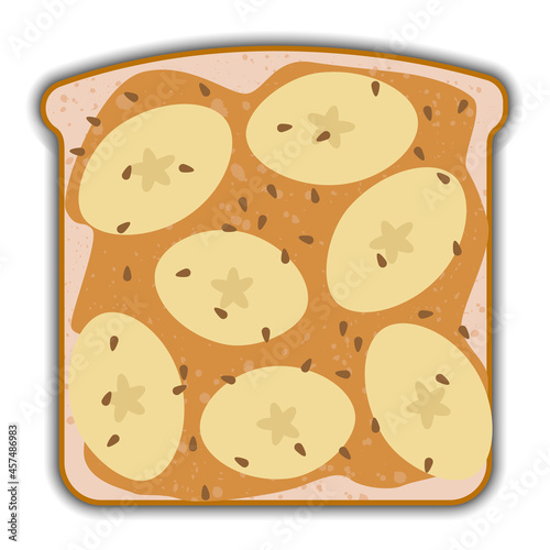 bananas and peanut butter sandwich with shadow