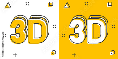 3d text icon in comic style. Word cartoon vector illustration on white isolated background. Stereoscopic technology splash effect business concept.
