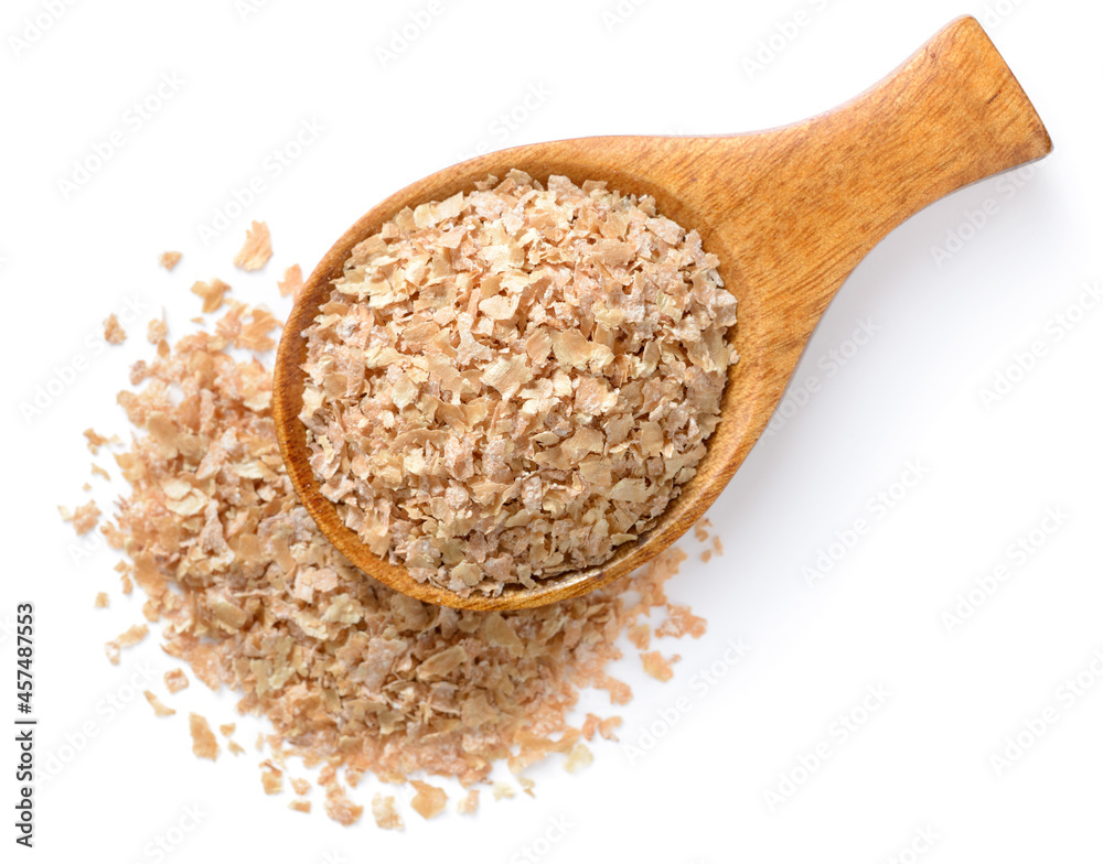 uncooked wheat bran isolated on the white background, top view uncooked wheat bran isolated on the white background, top view
