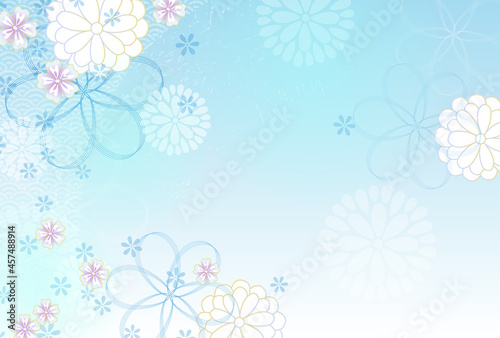 青い桜と菊の和柄背景