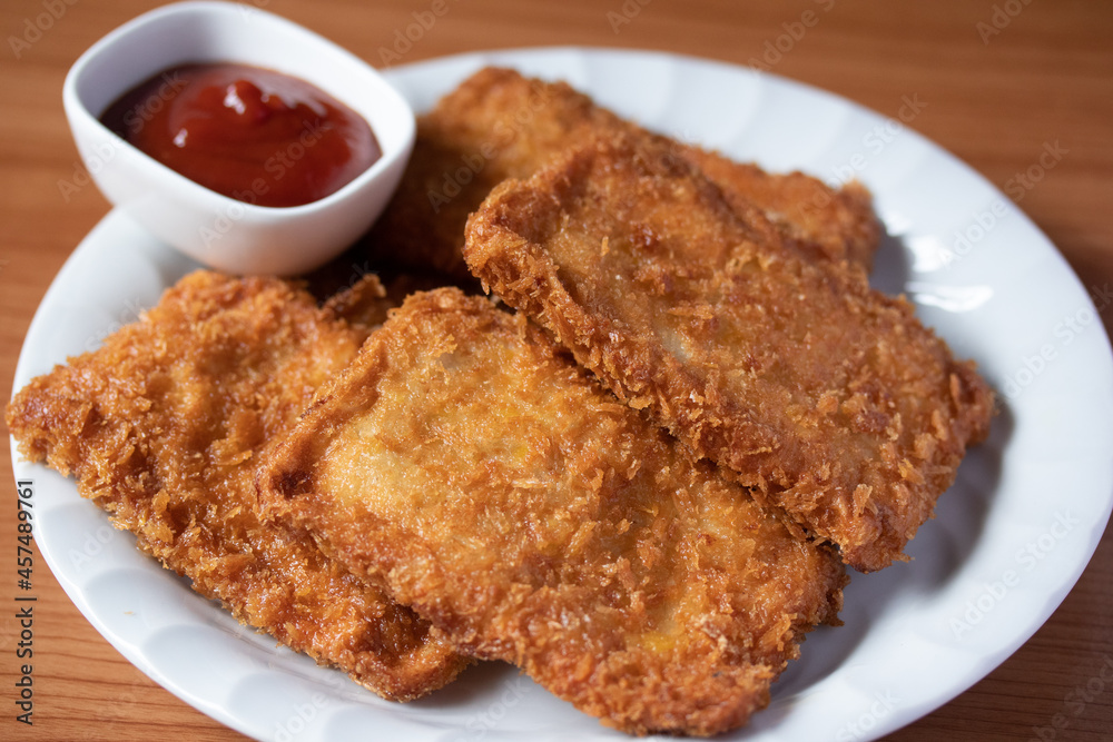 Battered Fish Fillet with Tomato Sauce