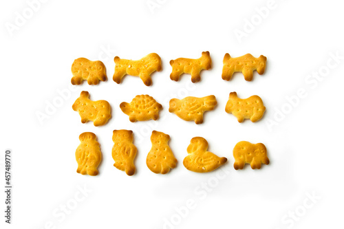 Various animal shapes biscuits isolated on white background.