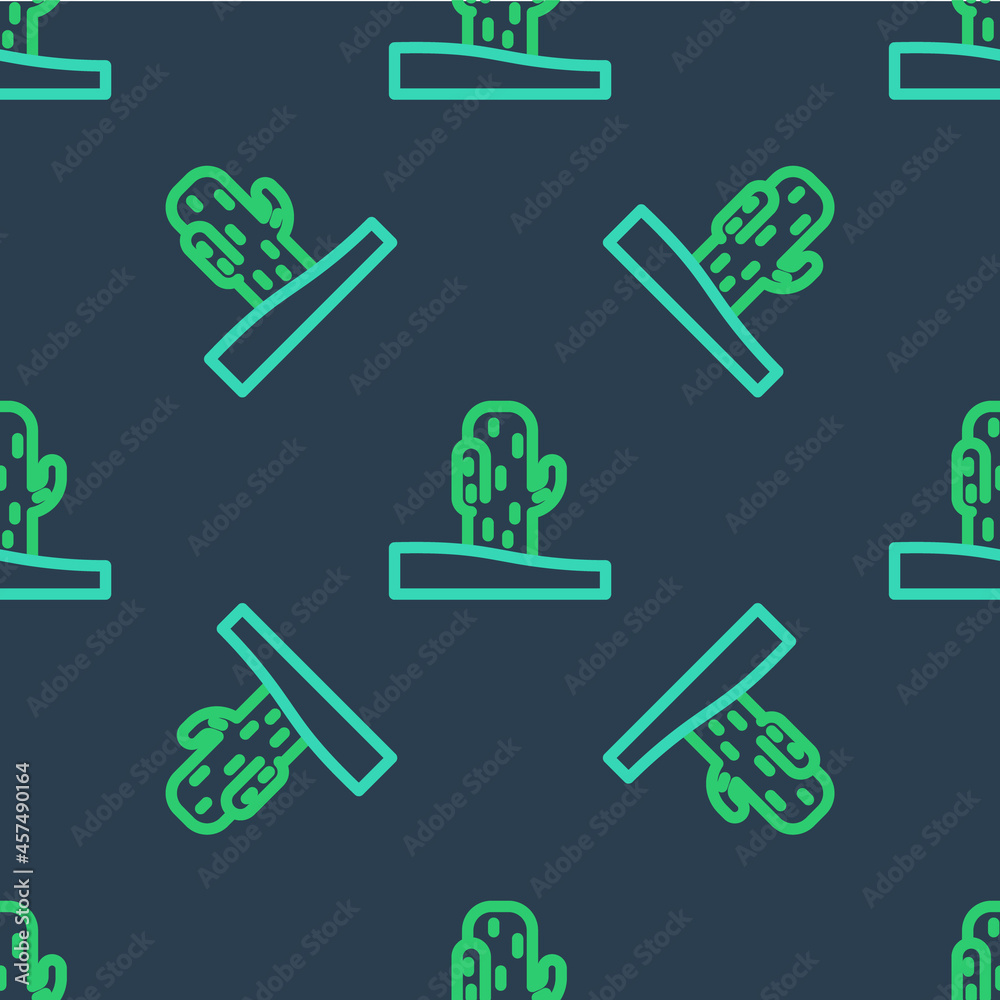 Line Cactus icon isolated seamless pattern on blue background. Vector Line Cactus icon isolated seamless pattern on blue background. Vector