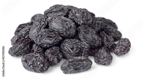 close up of black raisins isolated on white background