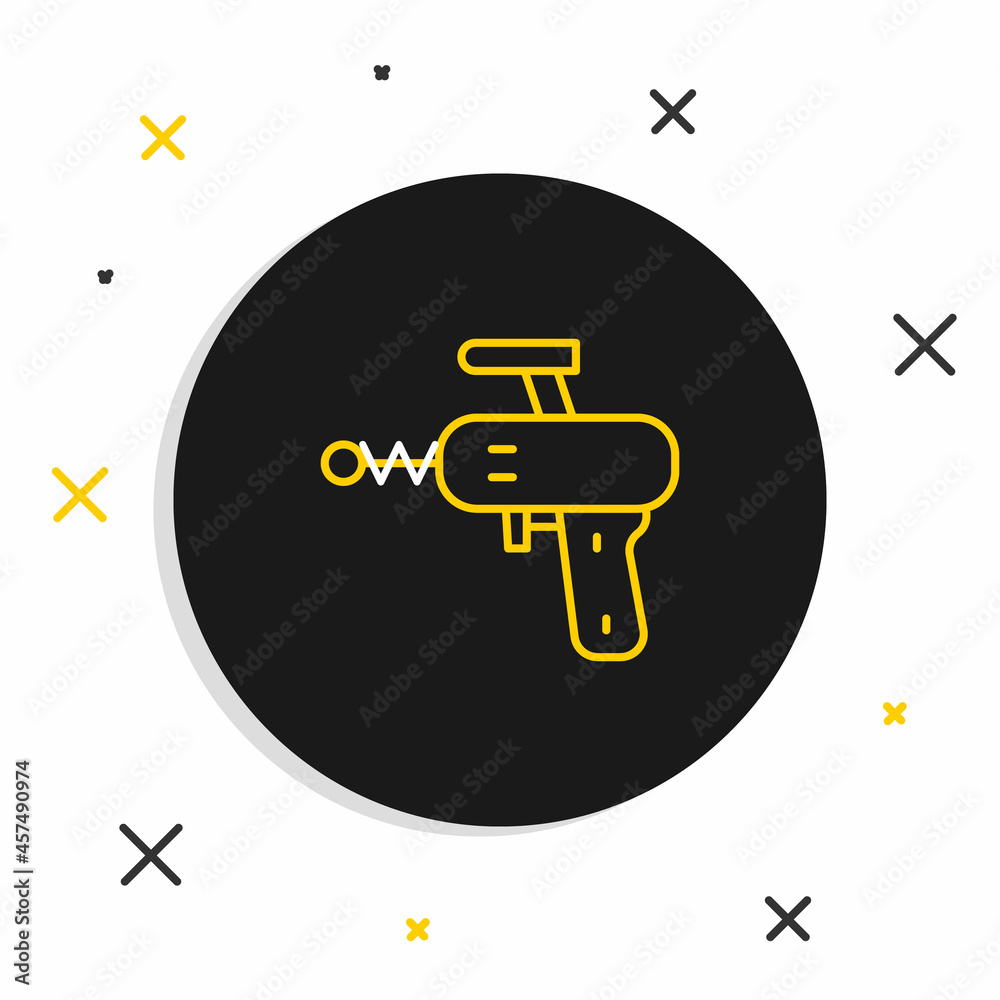 Line Ray gun icon isolated on white background. Laser weapon. Space blaster. Colorful outline concept. Vector Line Ray gun icon isolated on white background. Laser weapon. Space blaster. Colorful outline concept. Vector