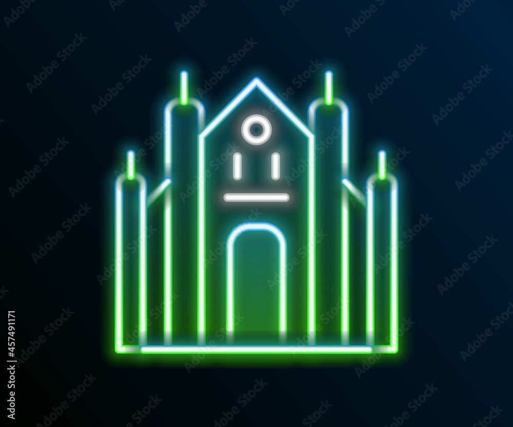 Glowing neon line Milan Cathedral or Duomo di Milano icon isolated on black background. Famous landmark of Milan, Italy. Colorful outline concept. Vector