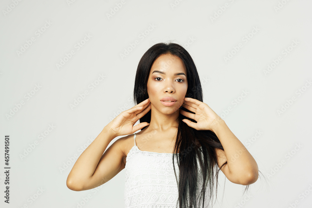 pretty woman african appearance white tank top makeup hairstyle fashion pretty woman african appearance white tank top makeup hairstyle fashion