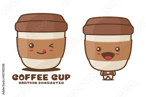 cute coffee cup mascot, drink cartoon illustration