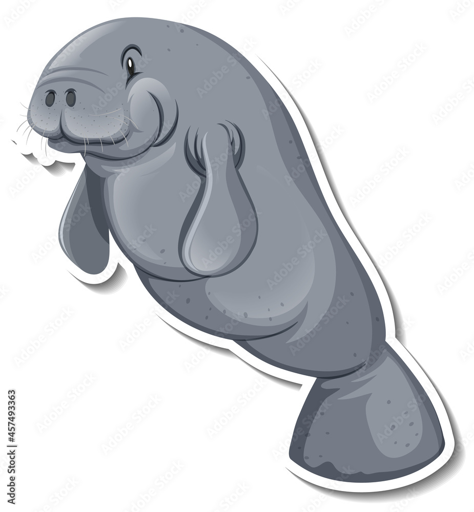 A sticker template of manatee cartoon character A sticker template of manatee cartoon character