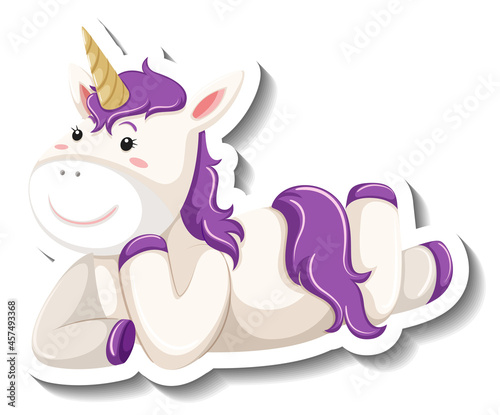 Cute unicorn laying pose on white background