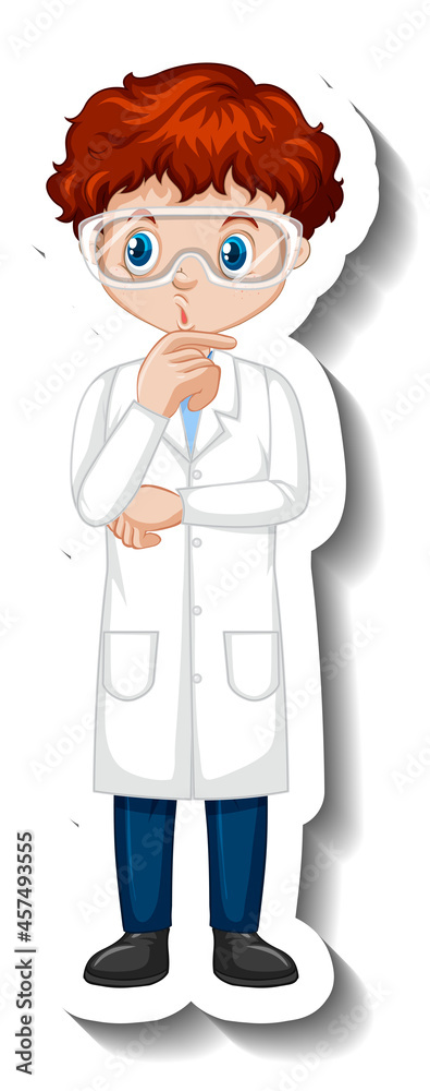 Cartoon character sticker with a boy in science gown Cartoon character sticker with a boy in science gown