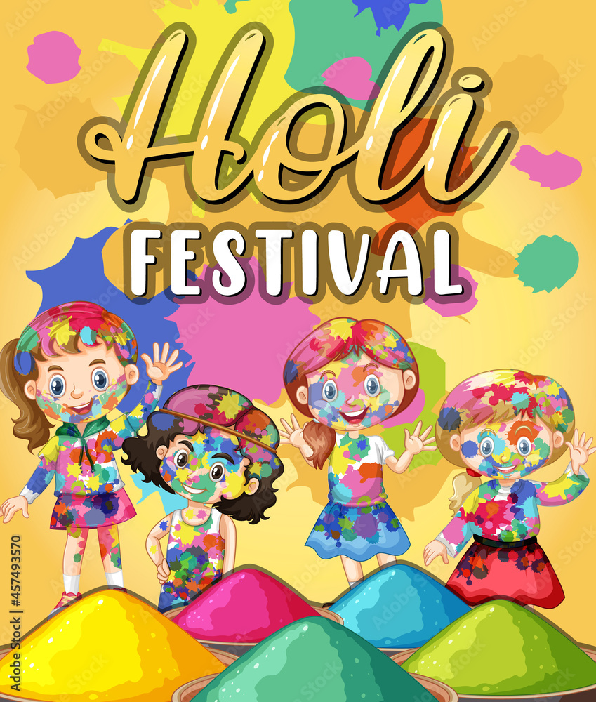Holi Festival banner with kid characters