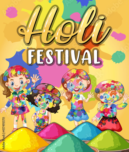 Holi Festival banner with kid characters © blueringmedia