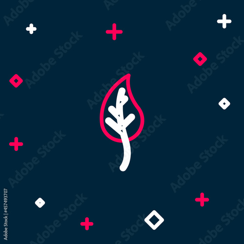 Line Leaf icon isolated on blue background. Leaves sign. Fresh natural product symbol. Colorful outline concept. Vector