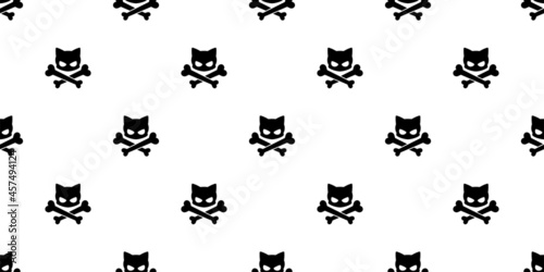 cat crossbones seamless pattern halloween vector dog pet cartoon skeleton spooky ghost repeat wallpaper tile background scarf isolated doodle illustration design © CNuisin