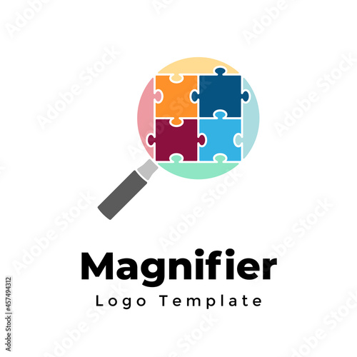 Creative vector magnifier logo template. Abstract search sign. Digital research. Modern minimalistic symbol. Identity graphic element. Web icon. 