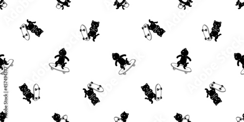 cat seamless pattern kitten skateboard surfboard calico vector sport pet breed scarf isolated repeat background cartoon animal doodle tile wallpaper illustration design