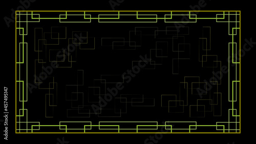 Decorative golden frame,  textured background with geometric shapes, technology concept, flat design, vector illustration.