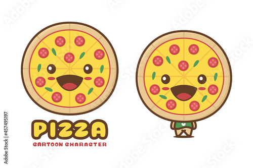 cute pizza mascot, food cartoon illustration
