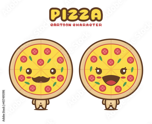 cute pizza mascot, food cartoon illustration