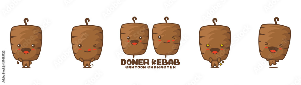 Φωτογραφία cute doner kebab mascot, food cartoon illustration, with different facial expres