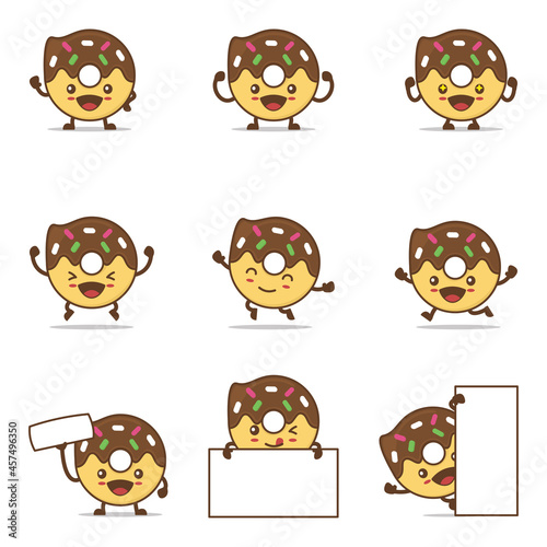 cute donuts cartoon. with happy facial expressions and different poses