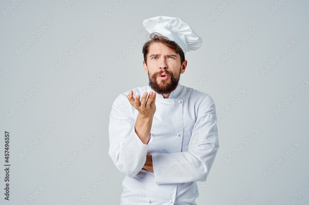 Man Chef uniform Cooking emotions posing studio Man Chef uniform Cooking emotions posing studio