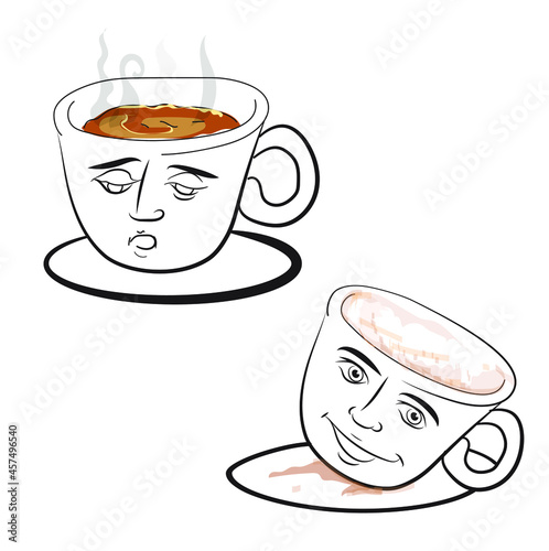 FUNNY COFFEE CUP WITH SLEEPING FACE AND AFTER DRINKING FACE