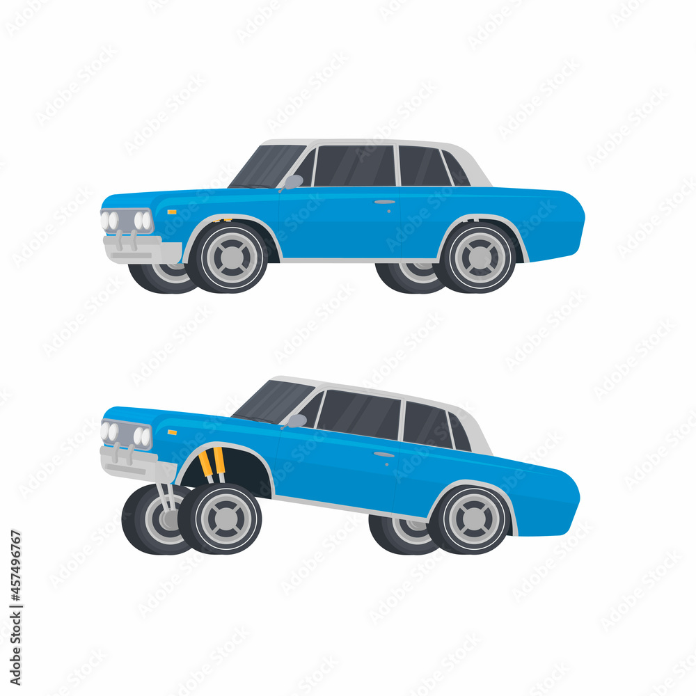Modified car. Jumping car, vector illustration