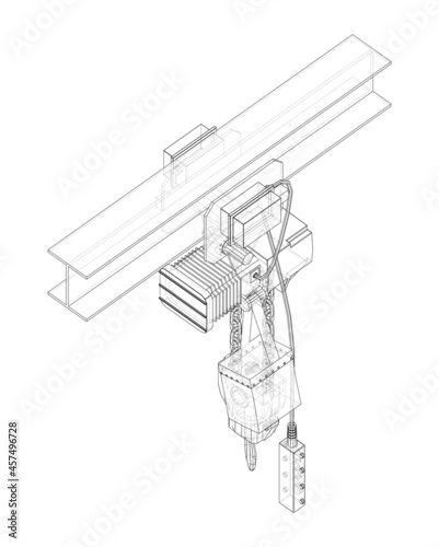 Winch or lifting machine concept outline. Vector