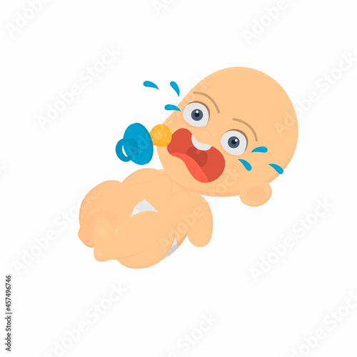 Crying baby. Newborn with a pacifier, vector illustration