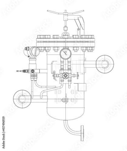 Industrial air filter with taps and pressure gauge