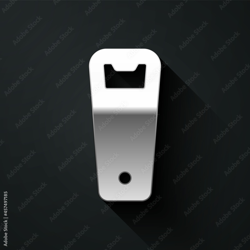 Silver Bottle opener icon isolated on black background. Long shadow style. Vector
