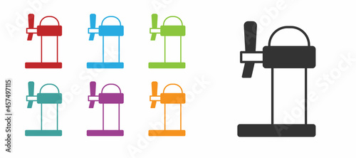 Black Dispenser beer icon isolated on white background. Beer wide tower with tap. Set icons colorful. Vector