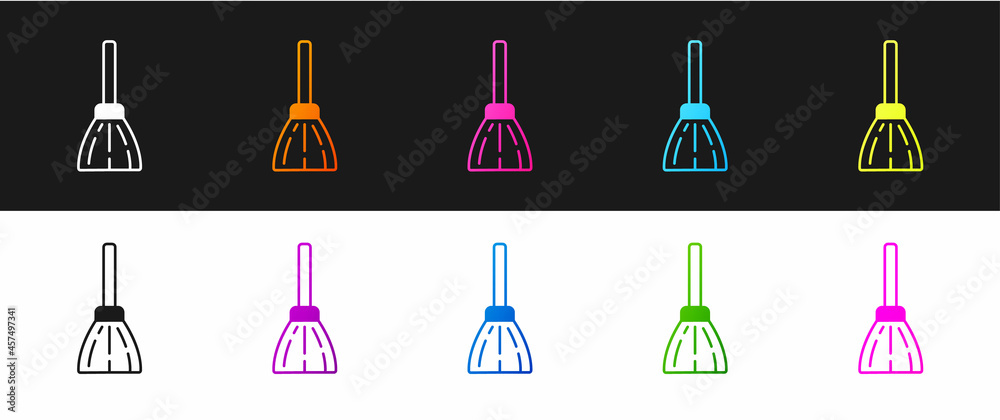Set Handle broom icon isolated on black and white background. Cleaning service concept. Vector Set Handle broom icon isolated on black and white background. Cleaning service concept. Vector