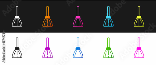 Set Handle broom icon isolated on black and white background. Cleaning service concept. Vector
