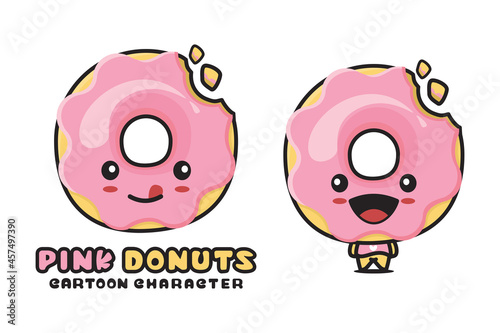 cute pink donuts mascot, food cartoon illustration