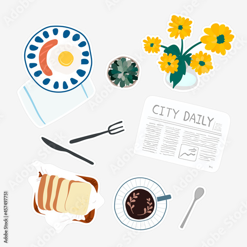 Flat lay breakfast sticker doodle vector