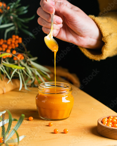 jam from an organic sea-buckthorn in a jar