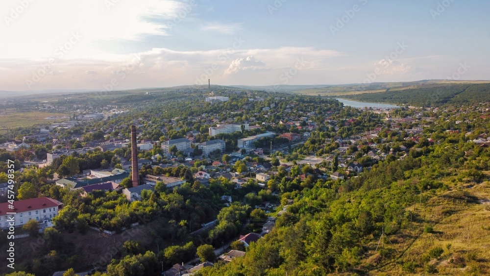Aerial drone view of a town in Moldova