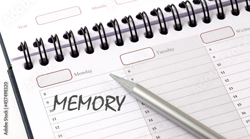 MEMORY on the planner with pencil, business