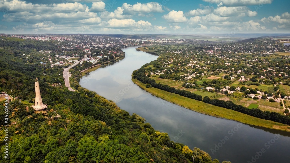 Aerial drone view of a town in Moldova