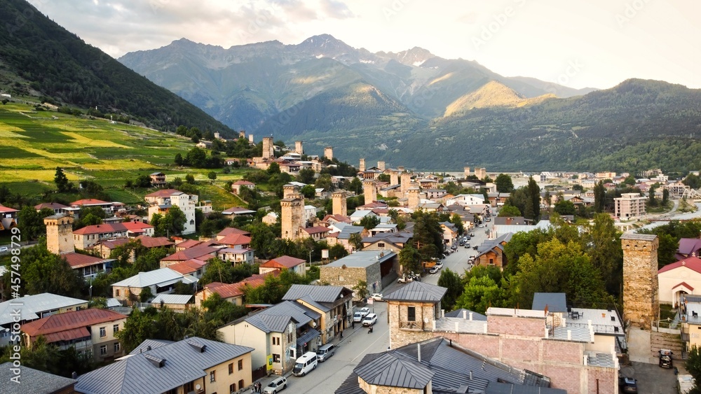 Fototapeta premium Aerial drone view of a village in Georgia