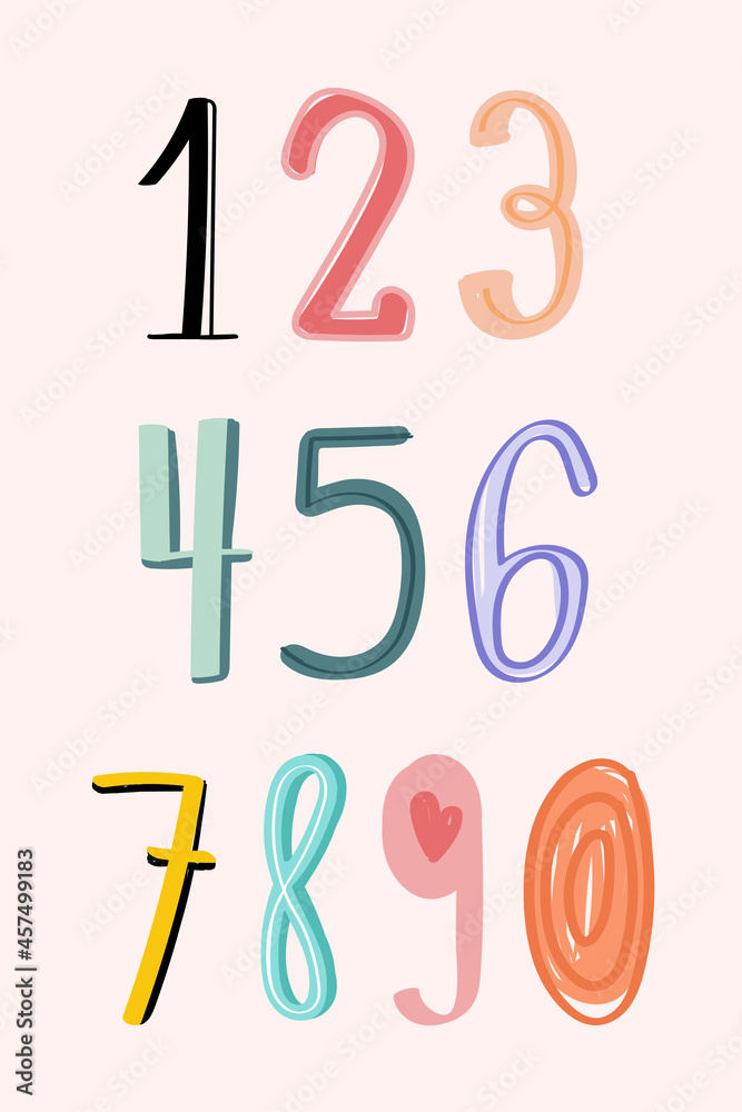 Numbers 0-9 hand drawn doodle style typography set vector Numbers 0-9 hand drawn doodle style typography set vector