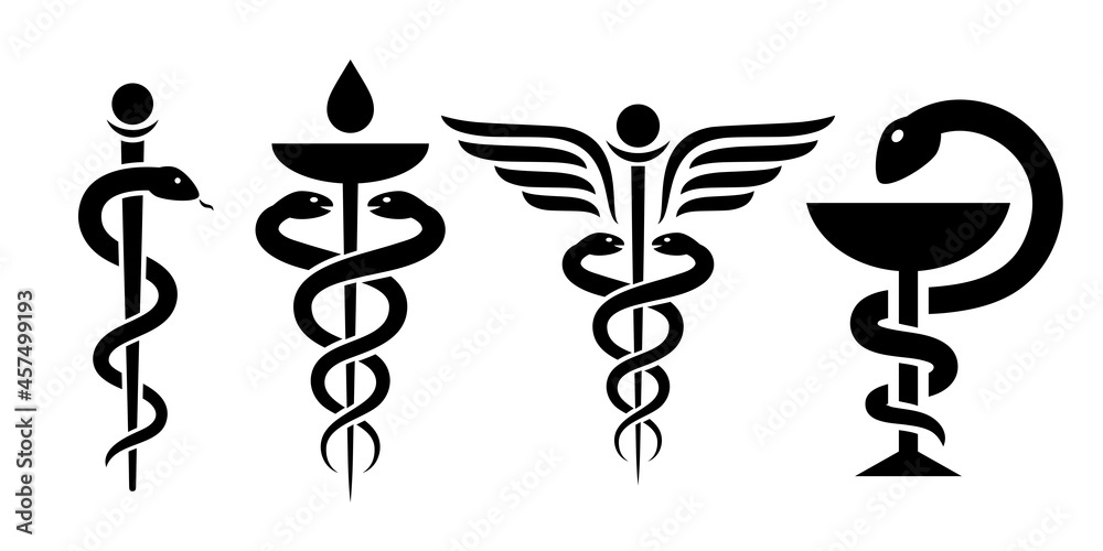 Caduceus snake icon, vector medical logo